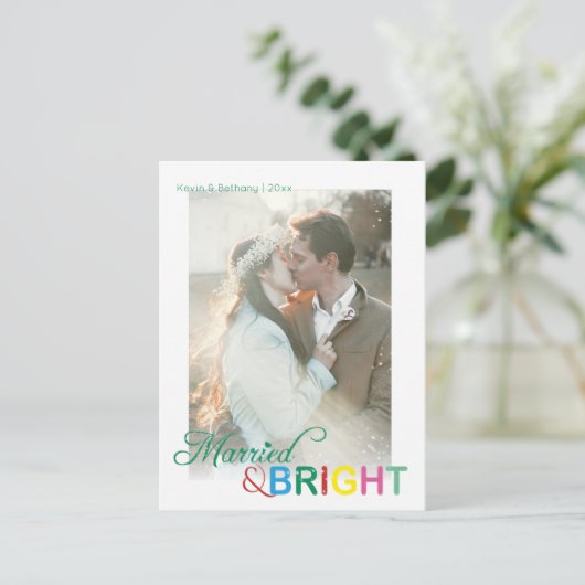 Kleurrijke getrouwde & Bright Christmas Photo Holi Briefkaart (Staand voorkant)