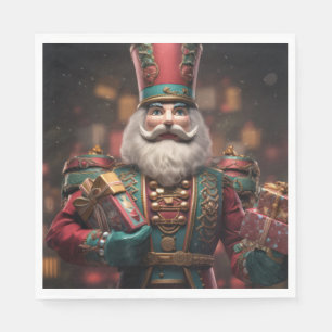 Kleurrijke geüniformeerde heer met vele cadeaus servet