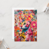 Kleurrijke Gevarieerde Papier Kat Collage Kaart (Voorkant / Achterkant in situ)