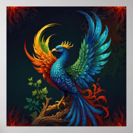 Kleurrijke gevederde Phoenix vogelpatroon Poster