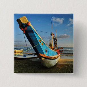 Kleurrijke Gevist boot door de oceaan Vierkante Button 5,1 Cm
