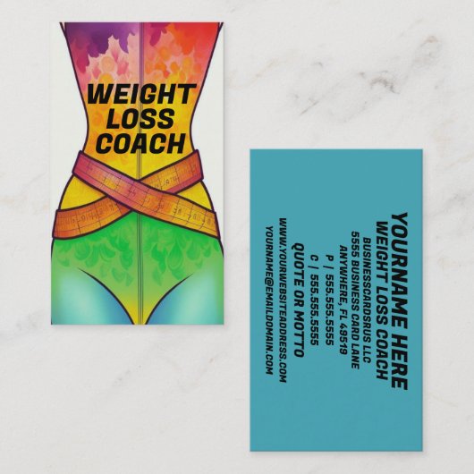 Kleurrijke gewichtsverlies coach visitekaartje (Voorkant / Achterkant)
