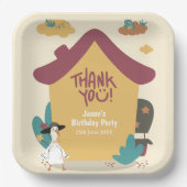 Kleurrijke gezellige huis kinderen verjaardag dank papieren bordje (Voorkant)