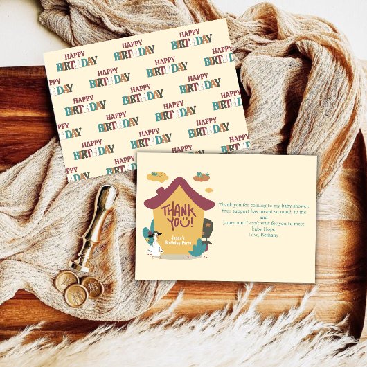 Kleurrijke gezellige huis kinderverjaardag bedankk bedankkaart