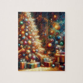 Kleurrijke, gezellige ouderwetse retro kerstboom legpuzzel