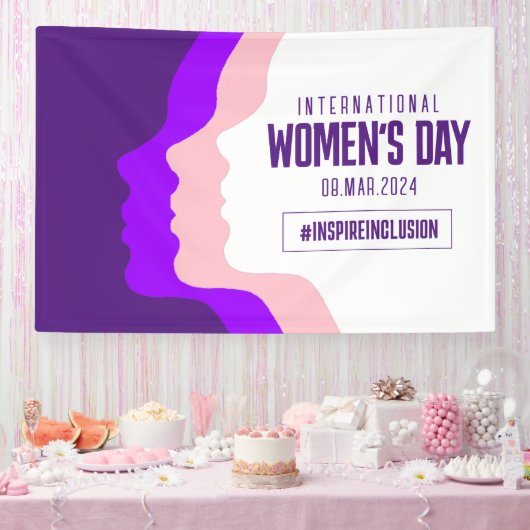 Kleurrijke gezichten Internationale Vrouwendag 8 m Spandoek (Feest)