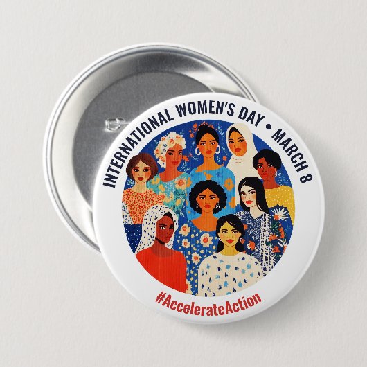 Kleurrijke gezichten | Internationale Vrouwendag | Ronde Button 7,6 Cm (Voorkant /achterkant)