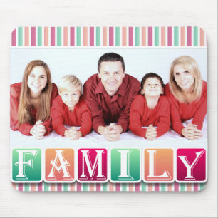 Kleurrijke gezinsblokken op maat gemaakte gezinspo muismat