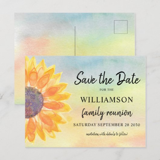 Kleurrijke gezinshereniging slaat de datum op aankondigingskaart (Voorkant / Achterkant)