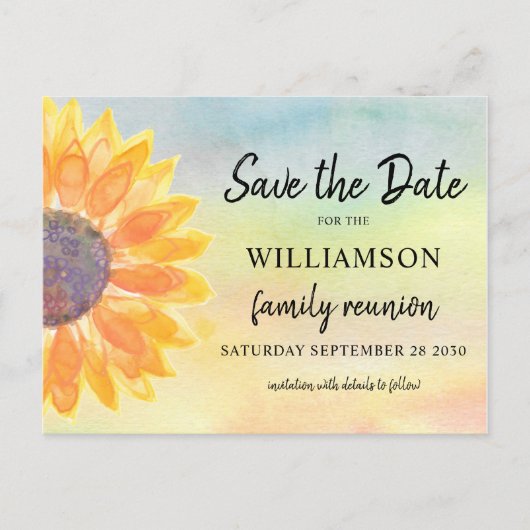 Kleurrijke gezinshereniging slaat de datum op aankondigingskaart (Voorkant)