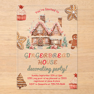 Kleurrijke Gingerbread House Decorating Party Acryl Uitnodigingen