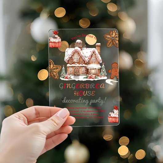 Kleurrijke Gingerbread House Decorating Party Acryl Uitnodigingen