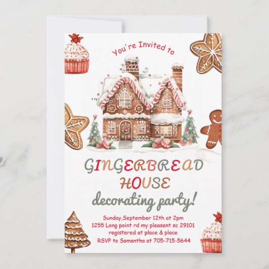 Kleurrijke Gingerbread House Decorating Party Kaart (Voorkant)