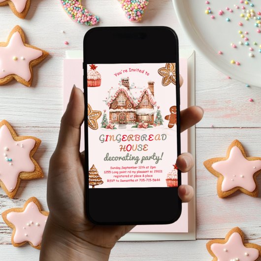 Kleurrijke Gingerbread House Decorating Party Kaart