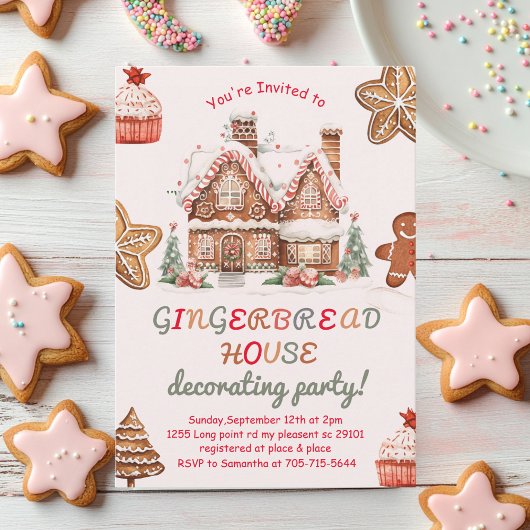 Kleurrijke Gingerbread House Decorating Party Kaart