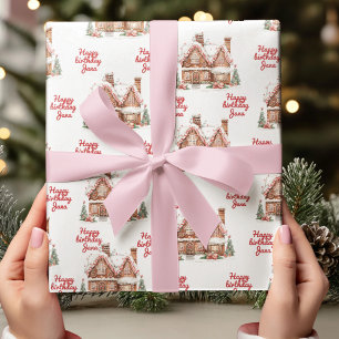 Kleurrijke Gingerbread House Happy Birthday Cadeaupapier