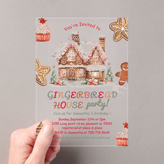 Kleurrijke Gingerbread House Verjaardagsfeestje Ac Acryl Uitnodigingen (Insitu (Draagbaar))