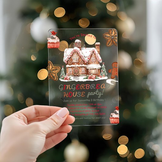 Kleurrijke Gingerbread House Verjaardagsfeestje Ac Acryl Uitnodigingen