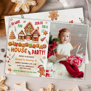 Kleurrijke Gingerbread House verjaardagsfeestje fo Kaart