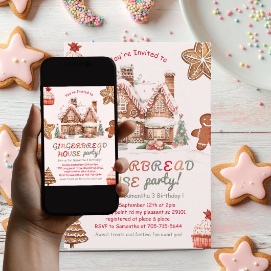 Kleurrijke Gingerbread House verjaardagsfeestje Kaart