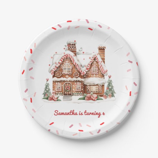 Kleurrijke Gingerbread House verjaardagsfeestje Papieren Bordje (Voorkant)