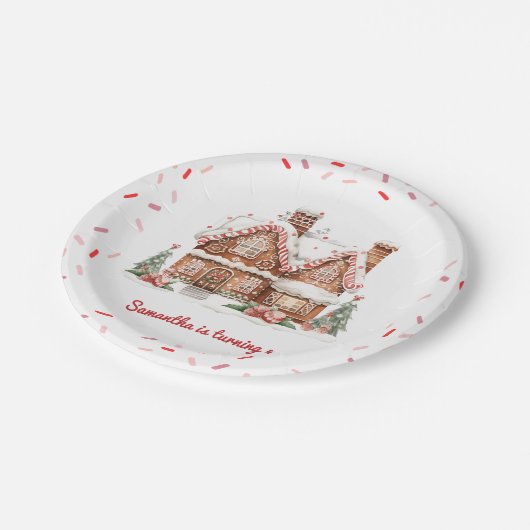 Kleurrijke Gingerbread House verjaardagsfeestje Papieren Bordje (Gekanteld)