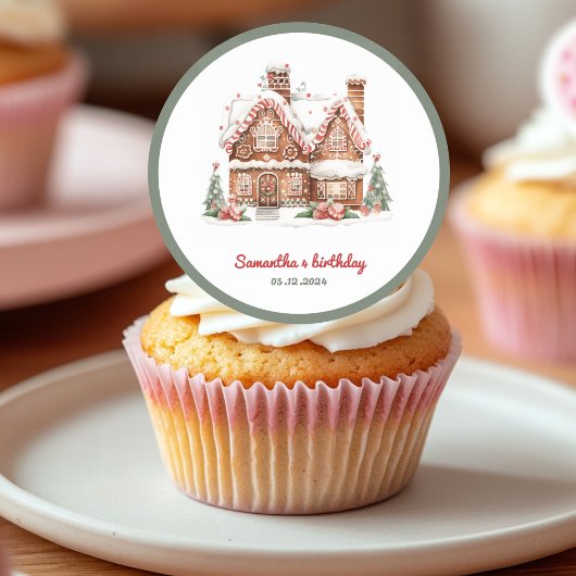 Kleurrijke Gingerbread House verjaardagsfeestje Ronde Sticker