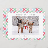 Kleurrijke Gingham Check Kerstfoto Feestdagenkaart (Voorkant / Achterkant)