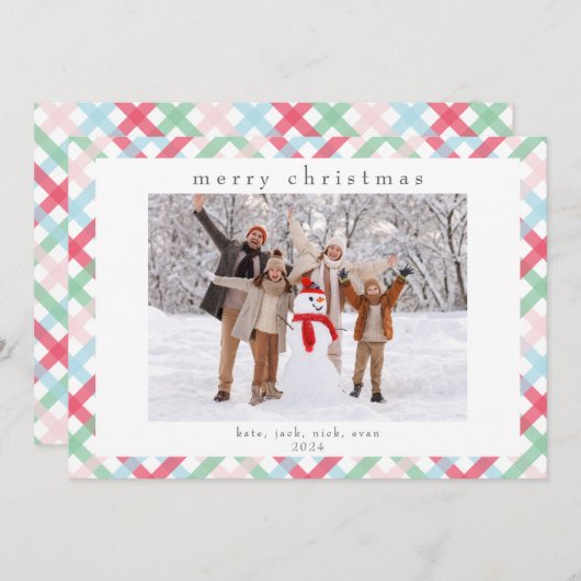 Kleurrijke Gingham Check Kerstfoto Feestdagenkaart (Voorkant / Achterkant)