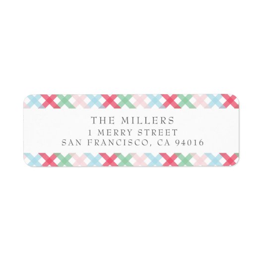 Kleurrijke Gingham Christmas Adresetiketten Etiket (Voorkant)