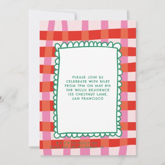 Kleurrijke Gingham "Laten we Feesten" Aangepaste N Kaart (Achterkant)