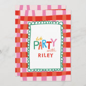 Kleurrijke Gingham "Laten we Feesten" Aangepaste N Kaart (Voorkant / Achterkant)