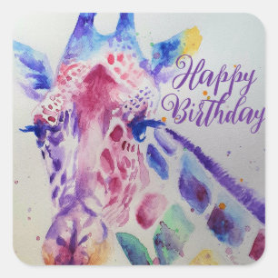 Kleurrijke Giraffe dier Aquarel Art Boys Vierkante Sticker