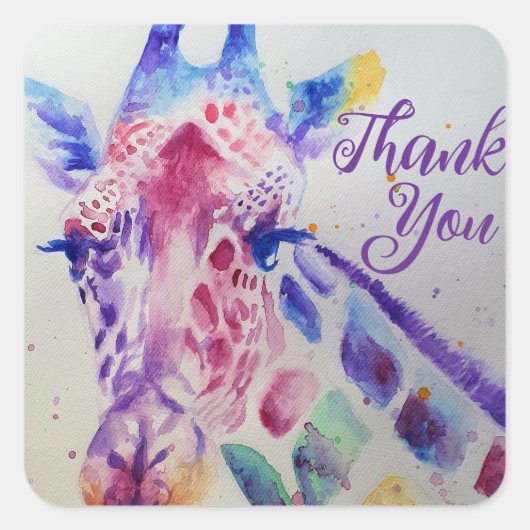 Kleurrijke Giraffe dier Aquarel Art Boys Vierkante Sticker (Voorkant)