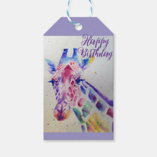Kleurrijke Giraffe dier Watercolour Kunst Jongens Cadeaulabel