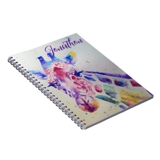 Kleurrijke Giraffe dier Watercolour Kunst Jongens Notitieboek (Rechterzijde)