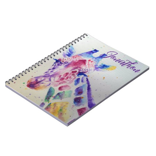 Kleurrijke Giraffe dier Watercolour Kunst Jongens Notitieboek (Linkerzijde)