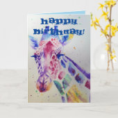 Kleurrijke Giraffe Dierlijke Aquarel Verjaardag Ka Kaart (Gele Bloem)