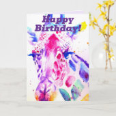 Kleurrijke Giraffe Dierlijke Aquarel Verjaardag Ka Kaart (Gele Bloem)