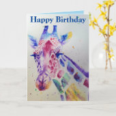 Kleurrijke Giraffe Dierlijke Aquarel Verjaardag Ka Kaart (Gele Bloem)