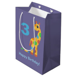 Kleurrijke Giraffe Happy Birthday Custom Age Paars Medium Cadeauzakje