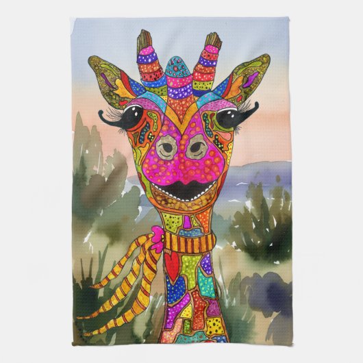 Kleurrijke Giraffe Keukenhanddoek (Verticaal)