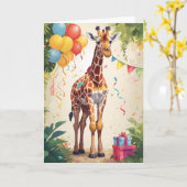 Kleurrijke Giraffe met ballonnen in Oerwoud | KAAR Kaart (Gele Bloem)