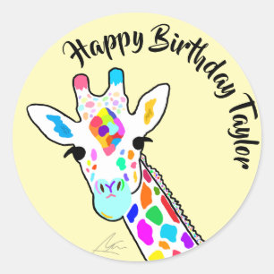 Kleurrijke Giraffe Modern Art Geel Ronde Sticker
