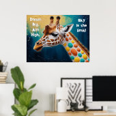 Kleurrijke Giraffe op blauw voor jonge Dierenvrien Poster (Thuiskantoor)