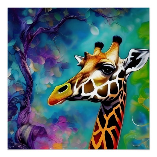 Kleurrijke Giraffe Portret Perfect Poster (Voorkant)