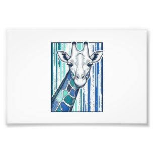 Kleurrijke Giraffe Portret Vintage Gravure Vector Foto Afdruk