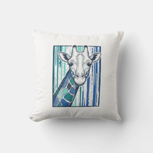 Kleurrijke Giraffe Portret Vintage Gravure Vector Kussen