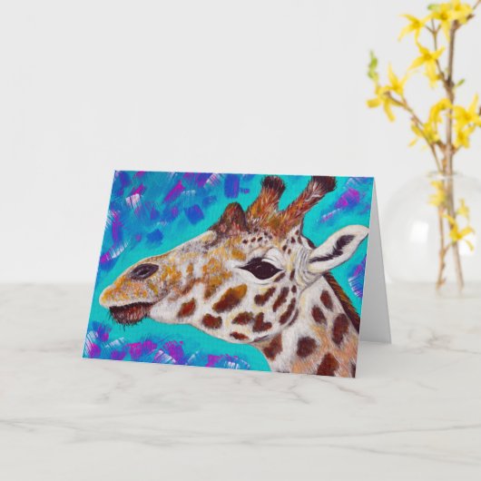 Kleurrijke Giraffe schilderen Kaart (Gele Bloem)