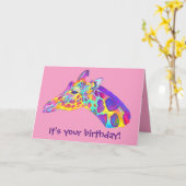 Kleurrijke Giraffe Verjaardag Kaart (Gele Bloem)